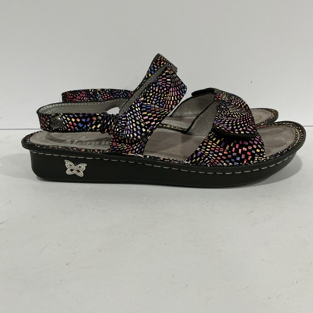 Womens 9 / 39 Alegria Verona Viewmaster Black Rainbow Leather Sandals VER-777